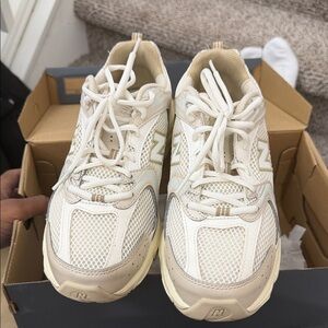 New Balance Beige and Off-White Running Shoes